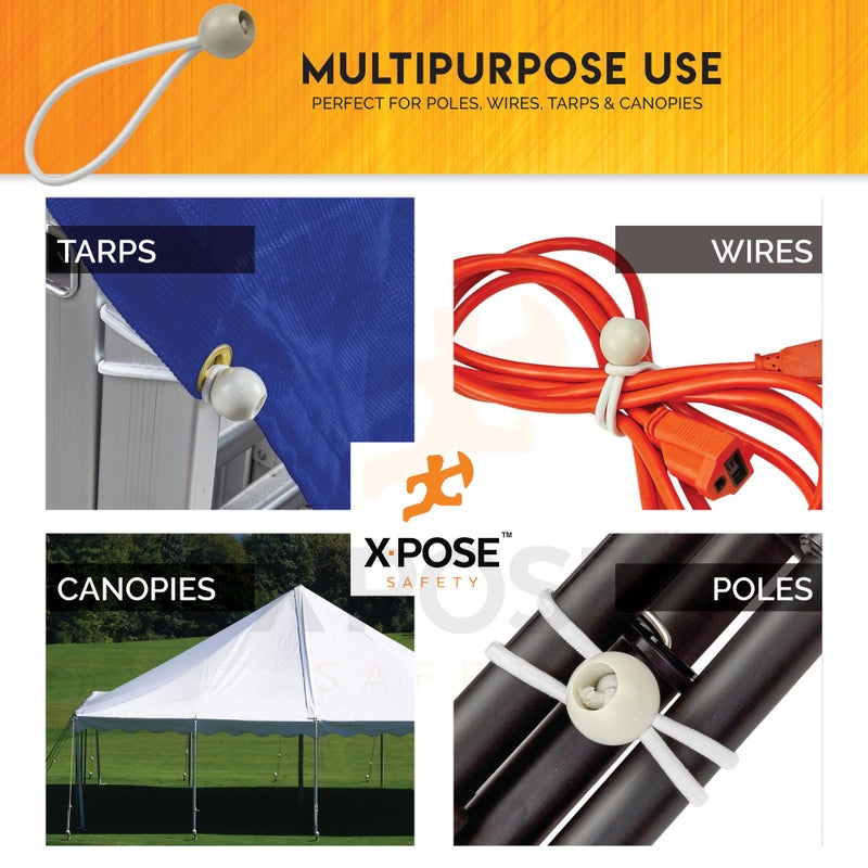 Xpose Safety Bungee Ball Cords 6" 25 Pack Heavy Duty White Stretch Rope with Ball Ties for Canopies, Tarps, Walls, Cable Organization - Image 3